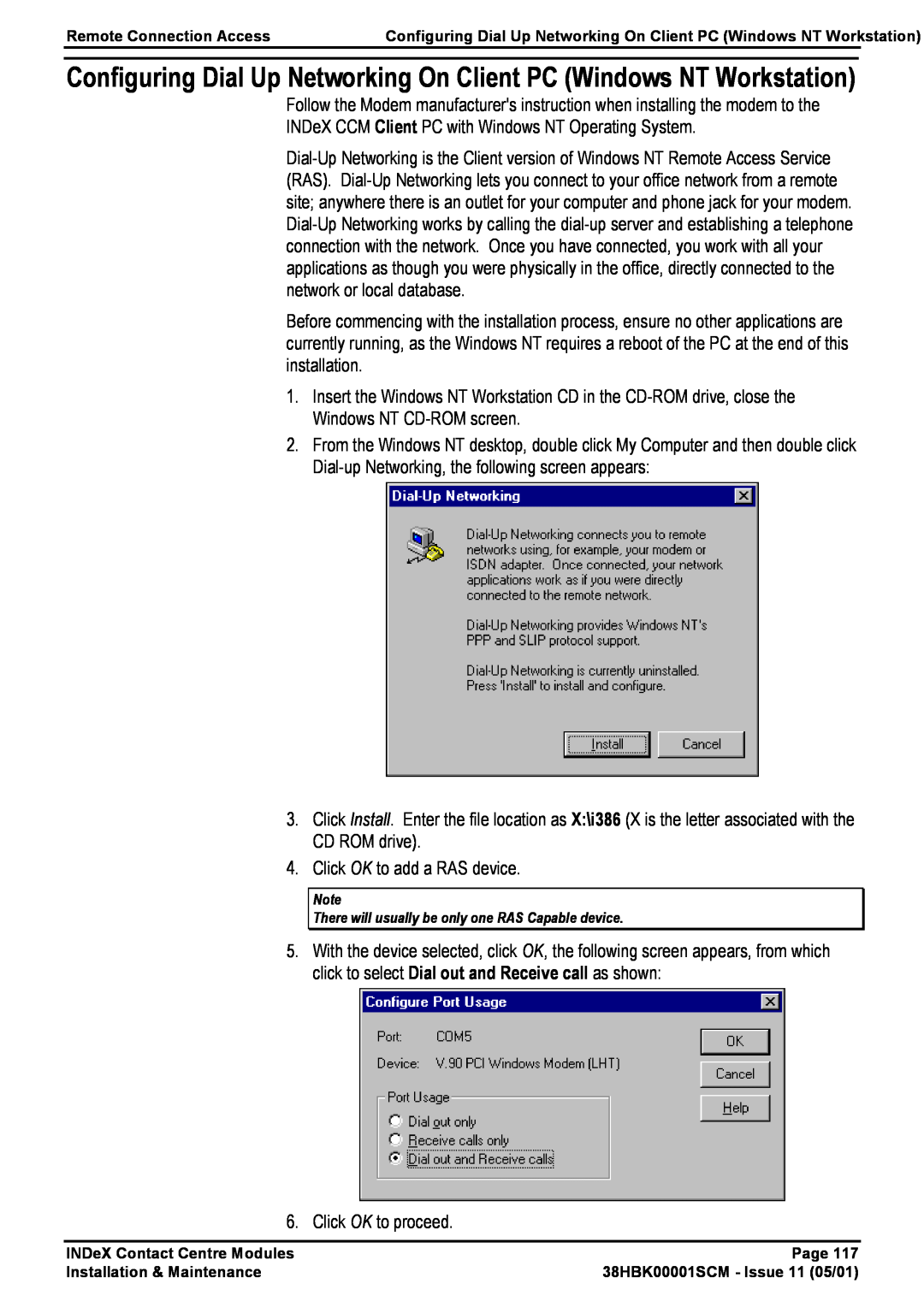 Avaya 38HBK00001SCM manual Configuring Dial Up Networking On Client PC Windows NT Workstation 