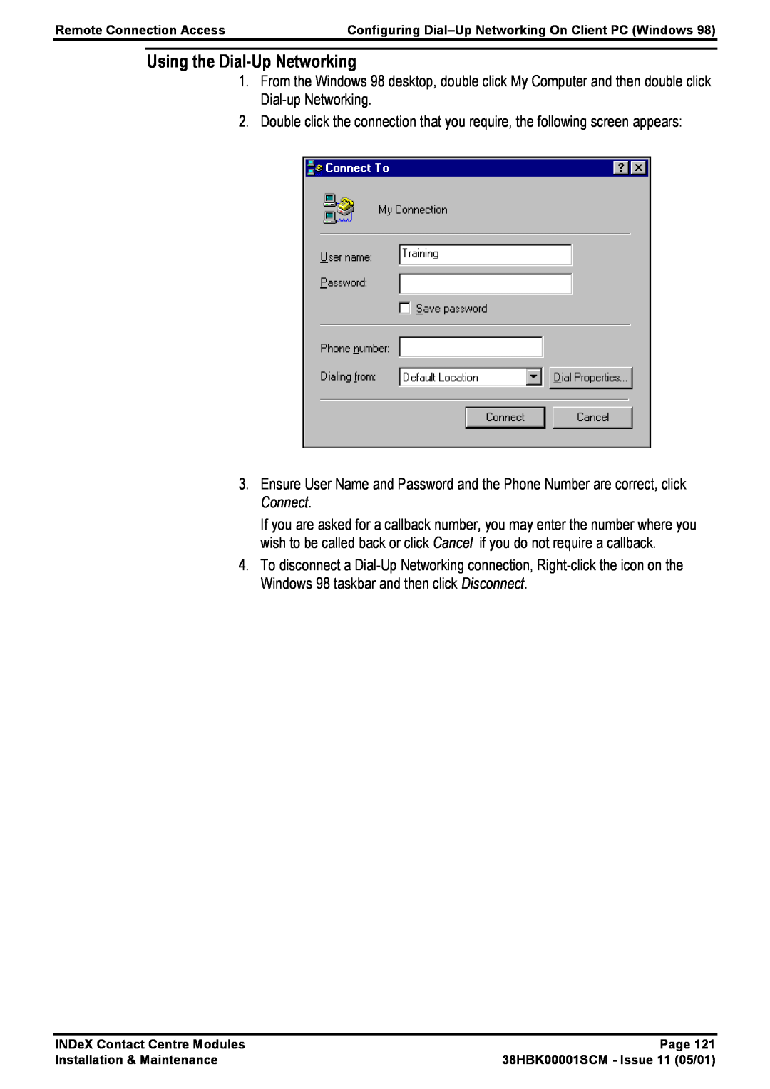 Avaya 38HBK00001SCM manual Using the Dial-Up Networking 