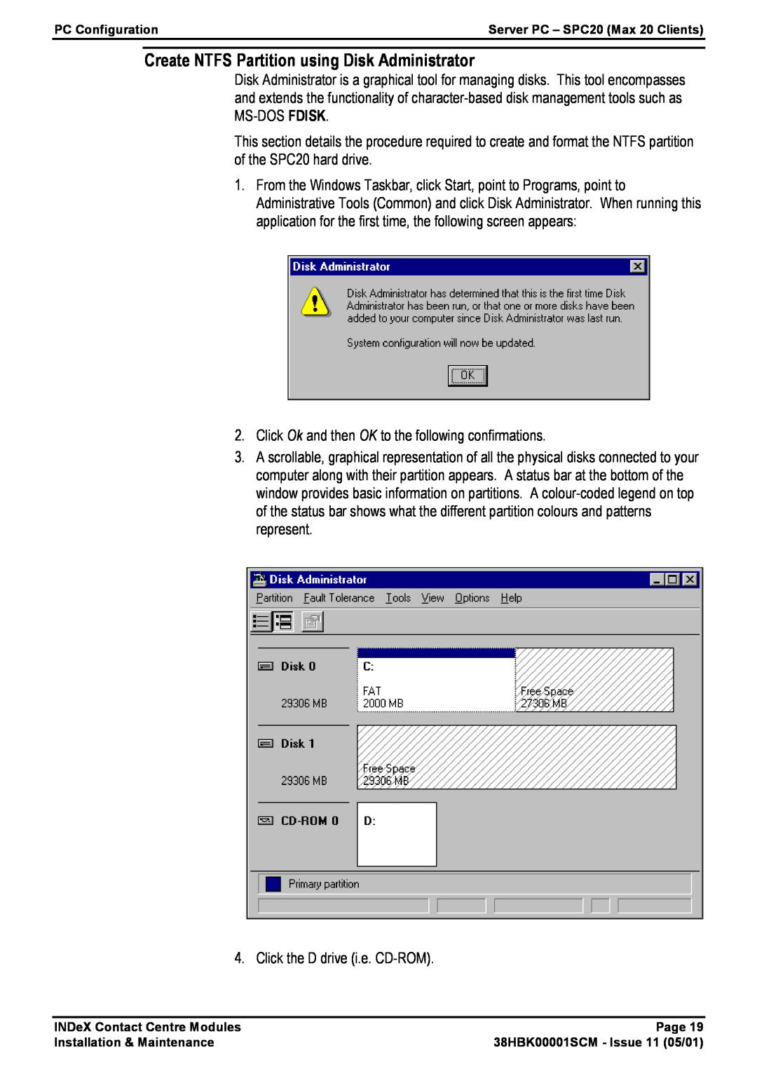 Avaya 38HBK00001SCM manual Create NTFS Partition using Disk Administrator 