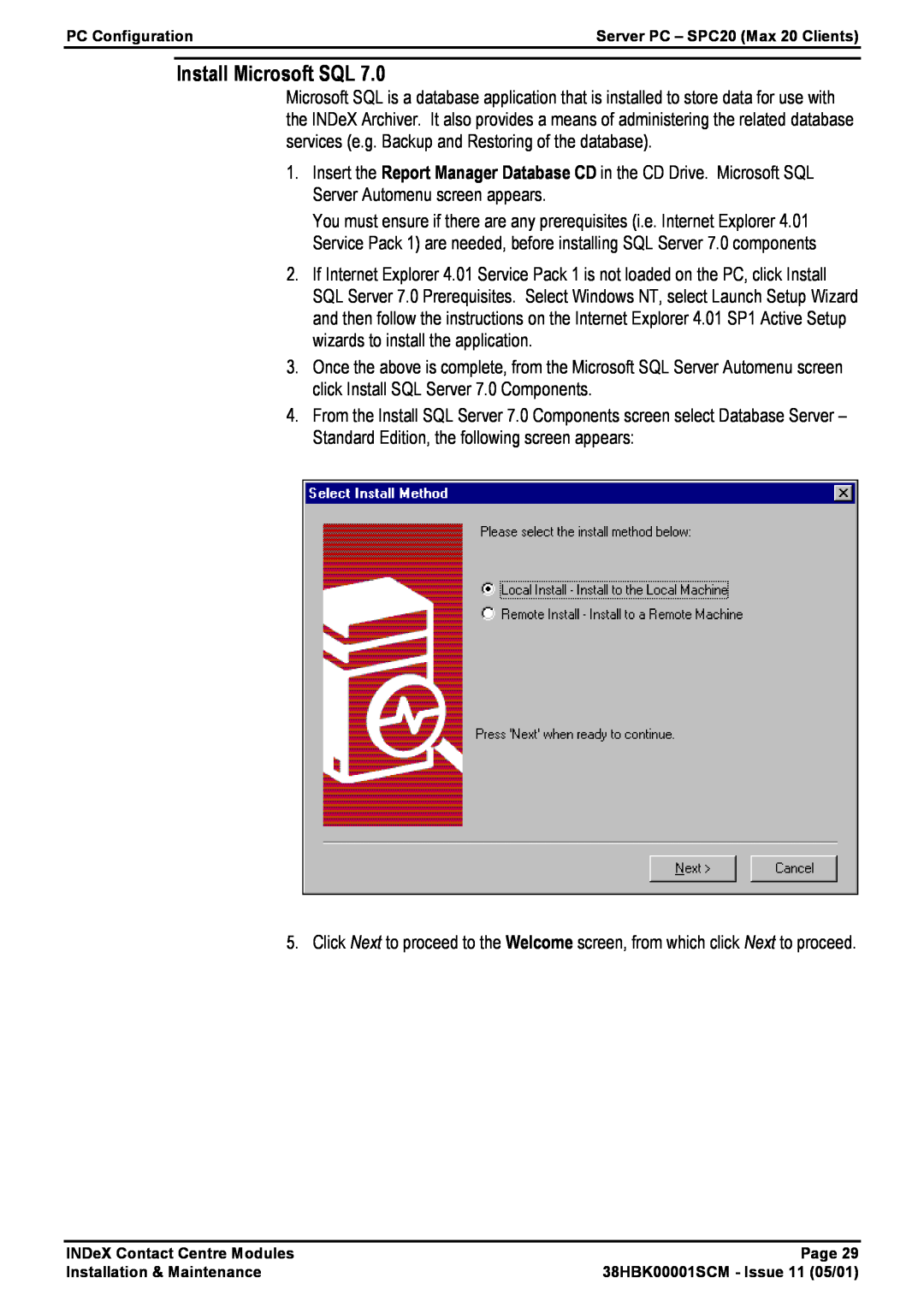 Avaya 38HBK00001SCM manual Install Microsoft SQL 