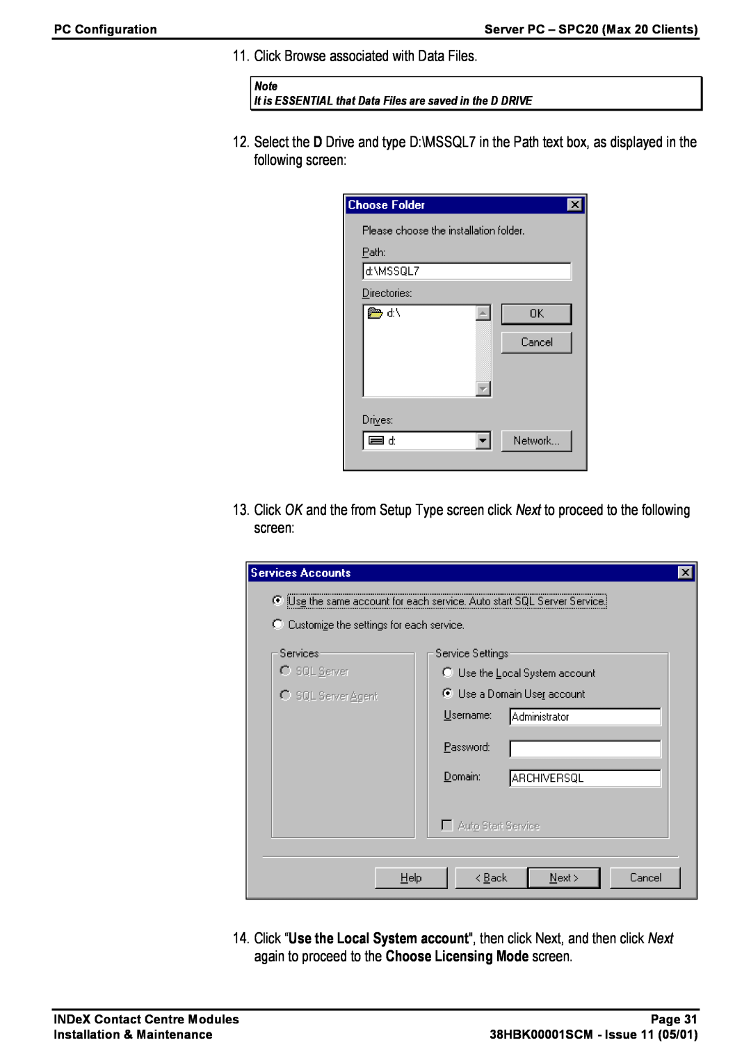 Avaya 38HBK00001SCM manual Click Browse associated with Data Files 