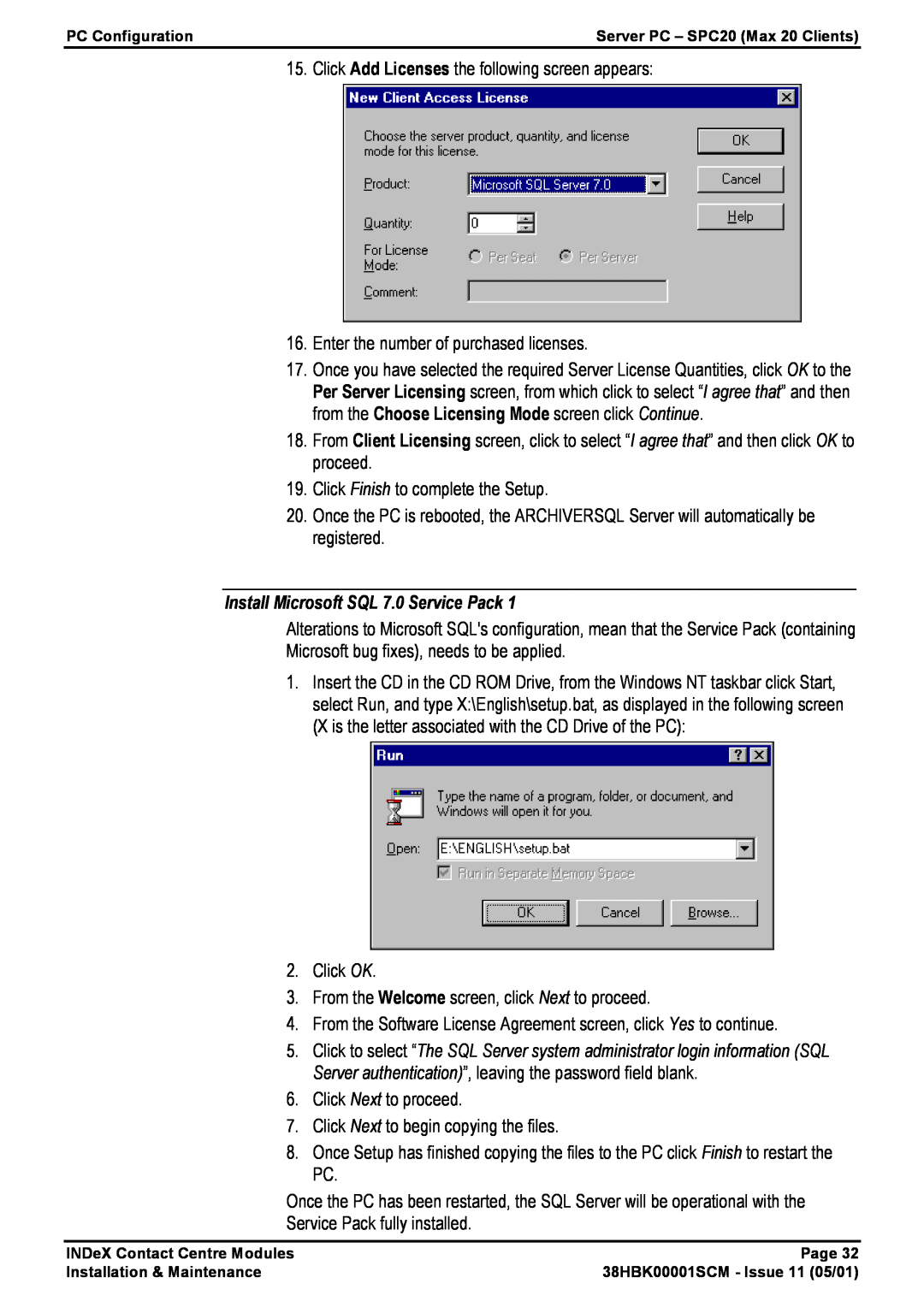 Avaya 38HBK00001SCM manual Install Microsoft SQL 7.0 Service Pack 