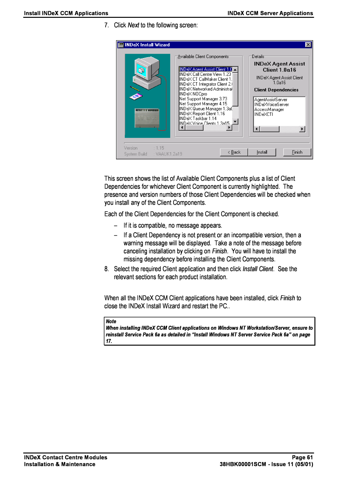Avaya 38HBK00001SCM manual Click Next to the following screen 