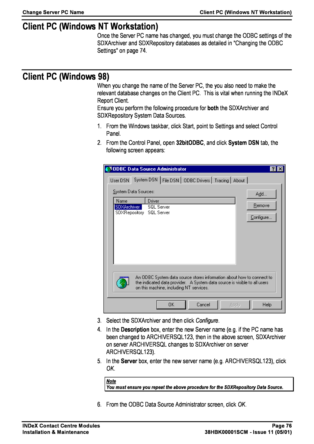 Avaya 38HBK00001SCM manual Client PC Windows NT Workstation 