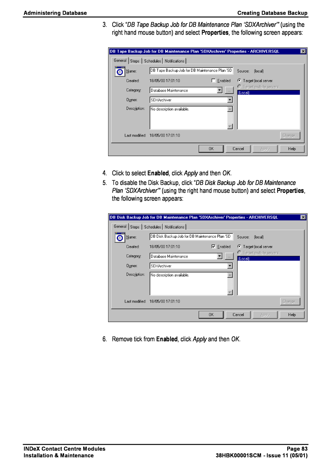 Avaya 38HBK00001SCM manual Click to select Enabled, click Apply and then OK 