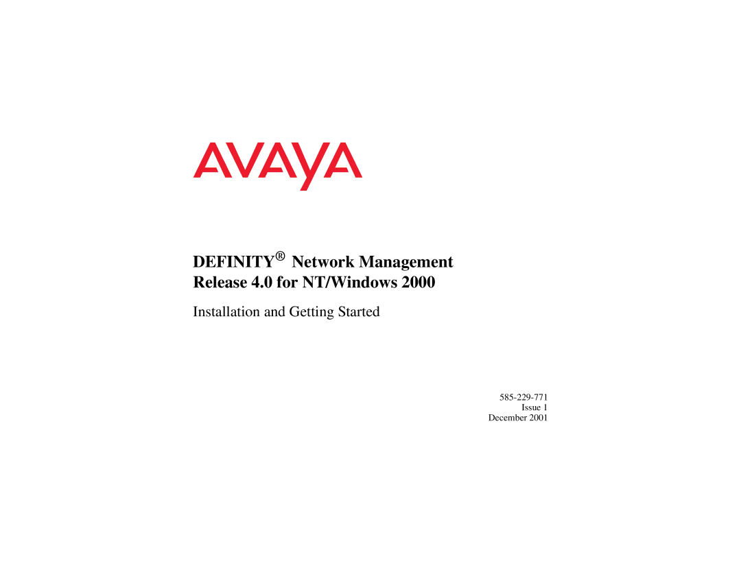 Avaya manual Definity Network Management Release 4.0 for NT/Windows 