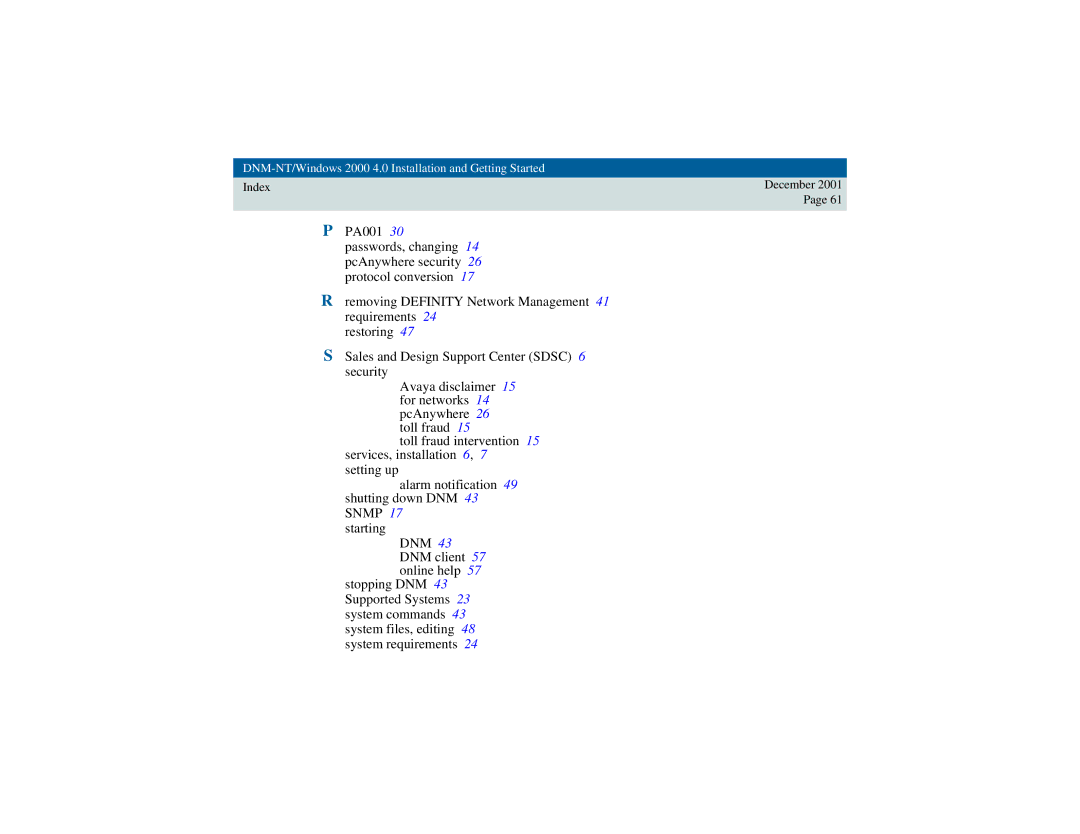 Avaya manual DNM-NT/Windows 2000 4.0 Installation and Getting Started 