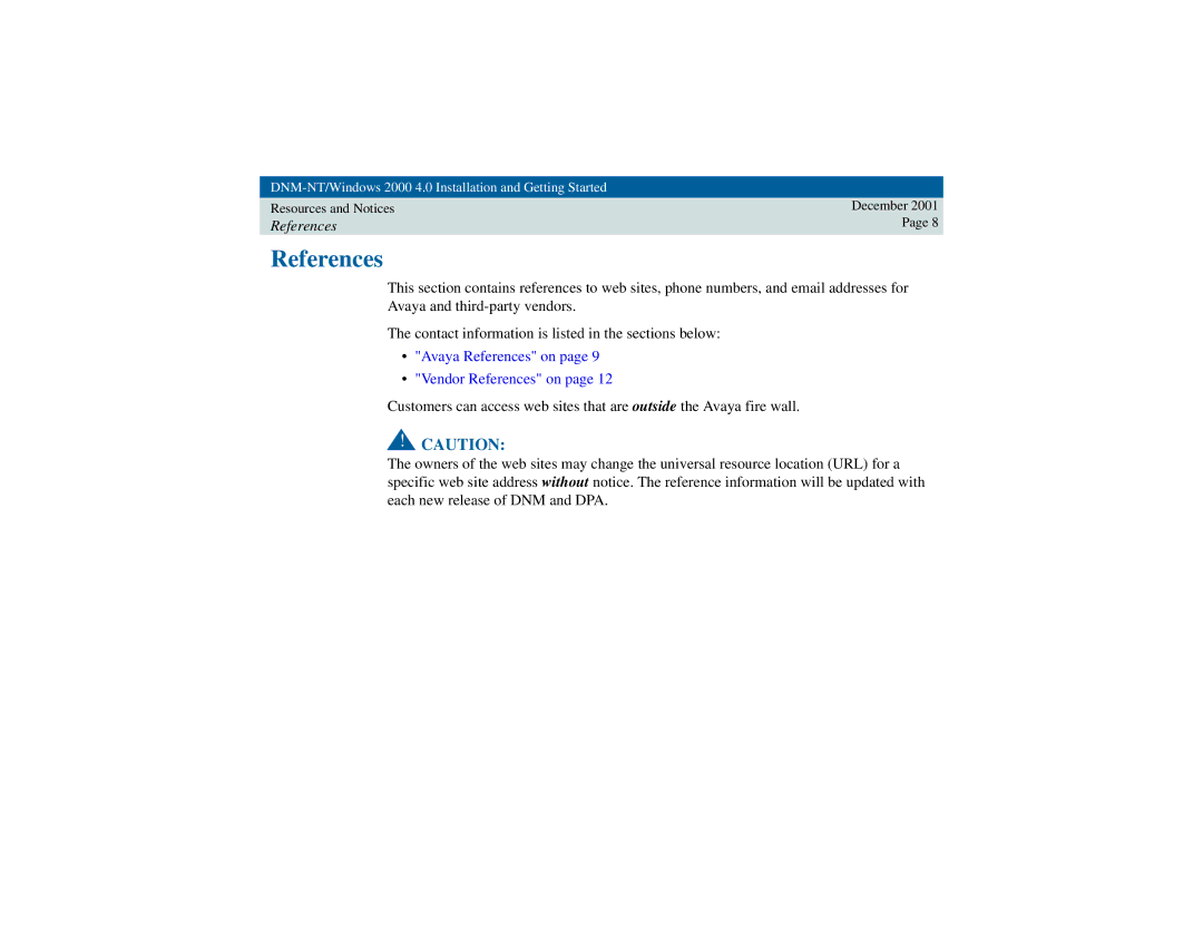 Avaya 4 manual Avaya References on Vendor References on 