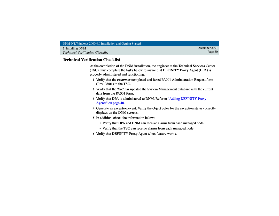 Avaya 4 manual Technical Verification Checklist 