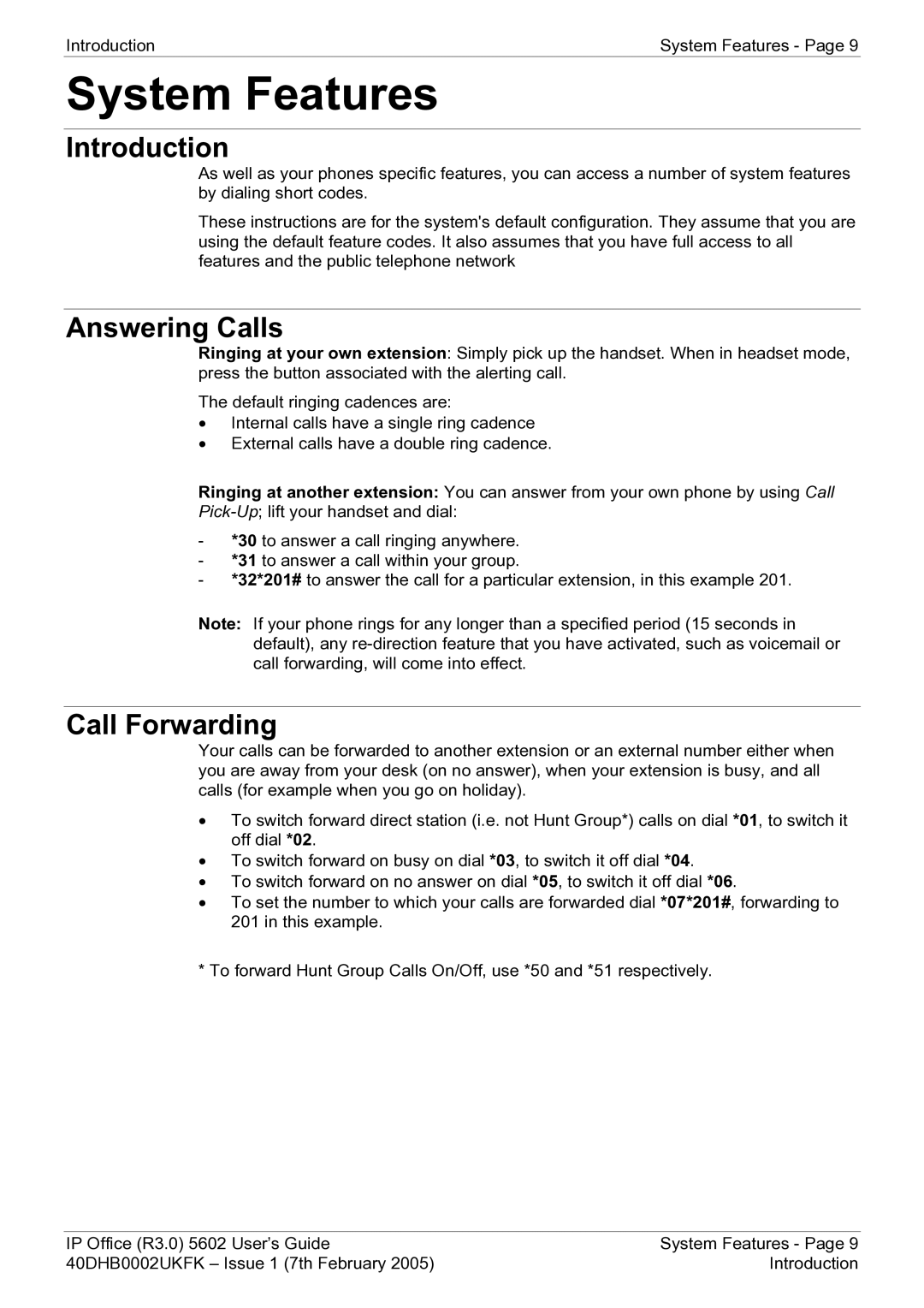 Avaya 40DHB0002UKFK manual System Features, Introduction, Answering Calls, Call Forwarding 