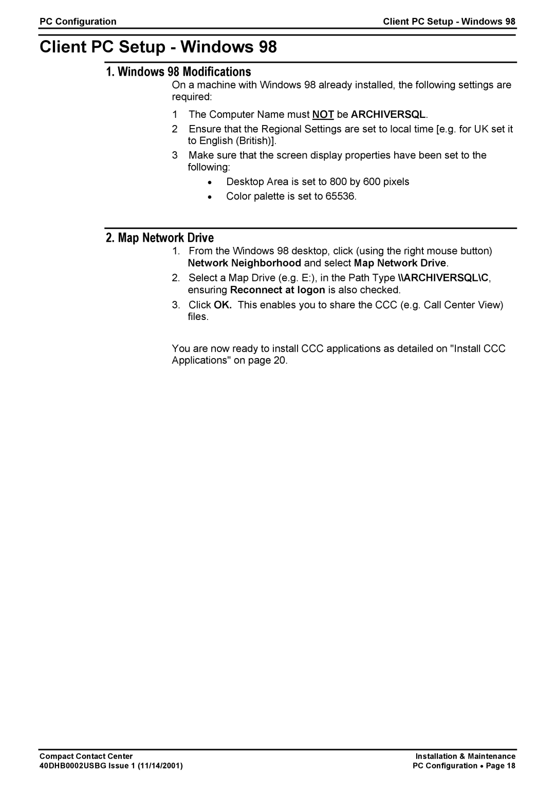 Avaya 40DHB0002USBG manual Windows 98 Modifications 