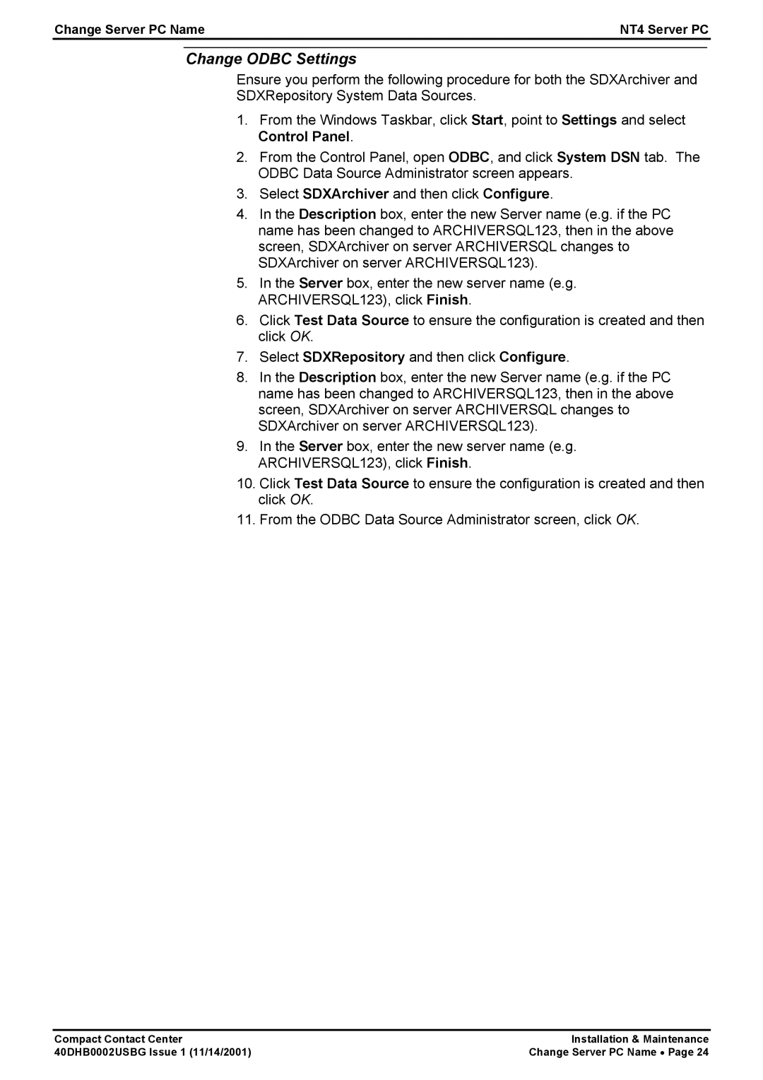 Avaya 40DHB0002USBG manual Change Odbc Settings 