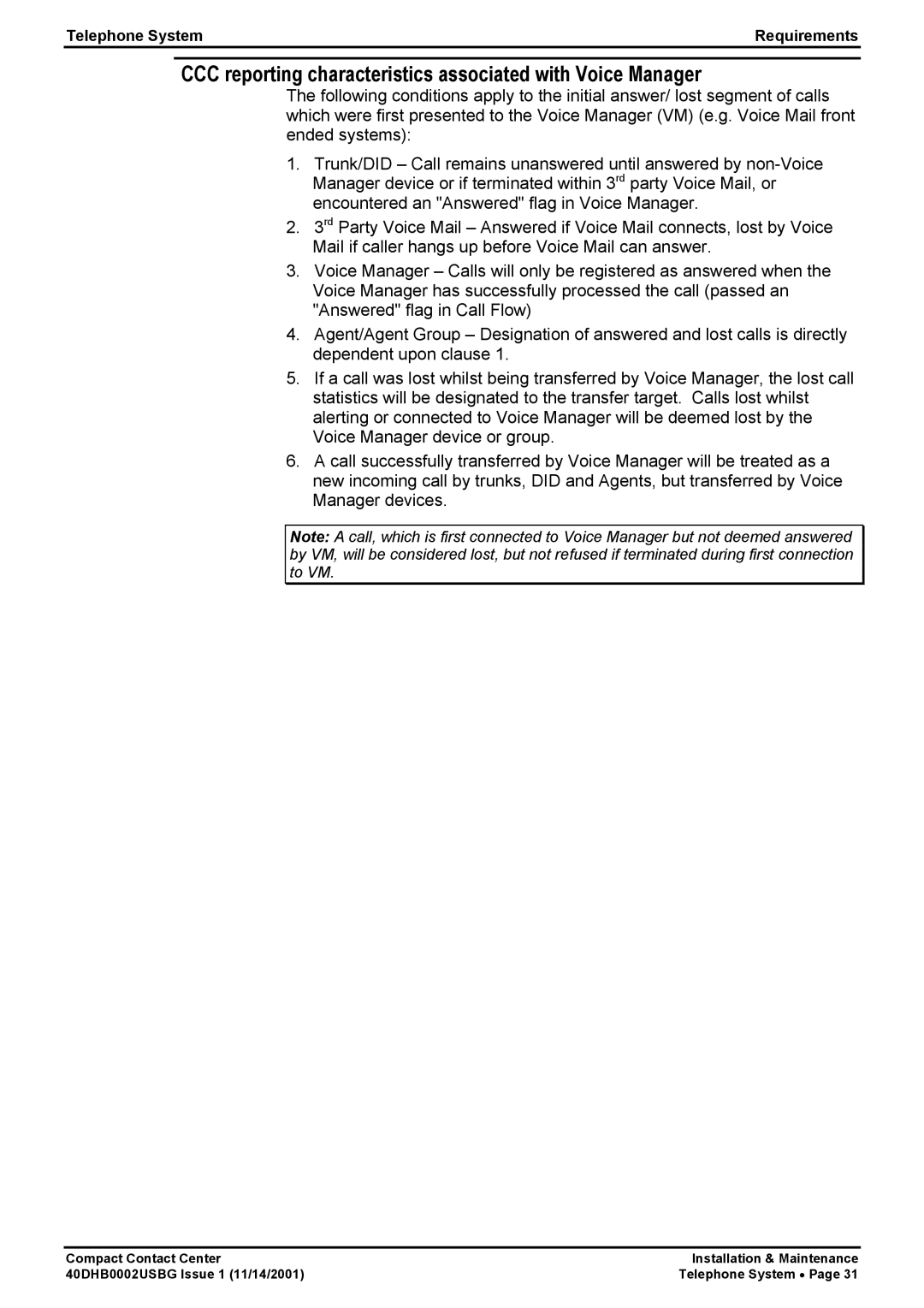 Avaya 40DHB0002USBG manual CCC reporting characteristics associated with Voice Manager 