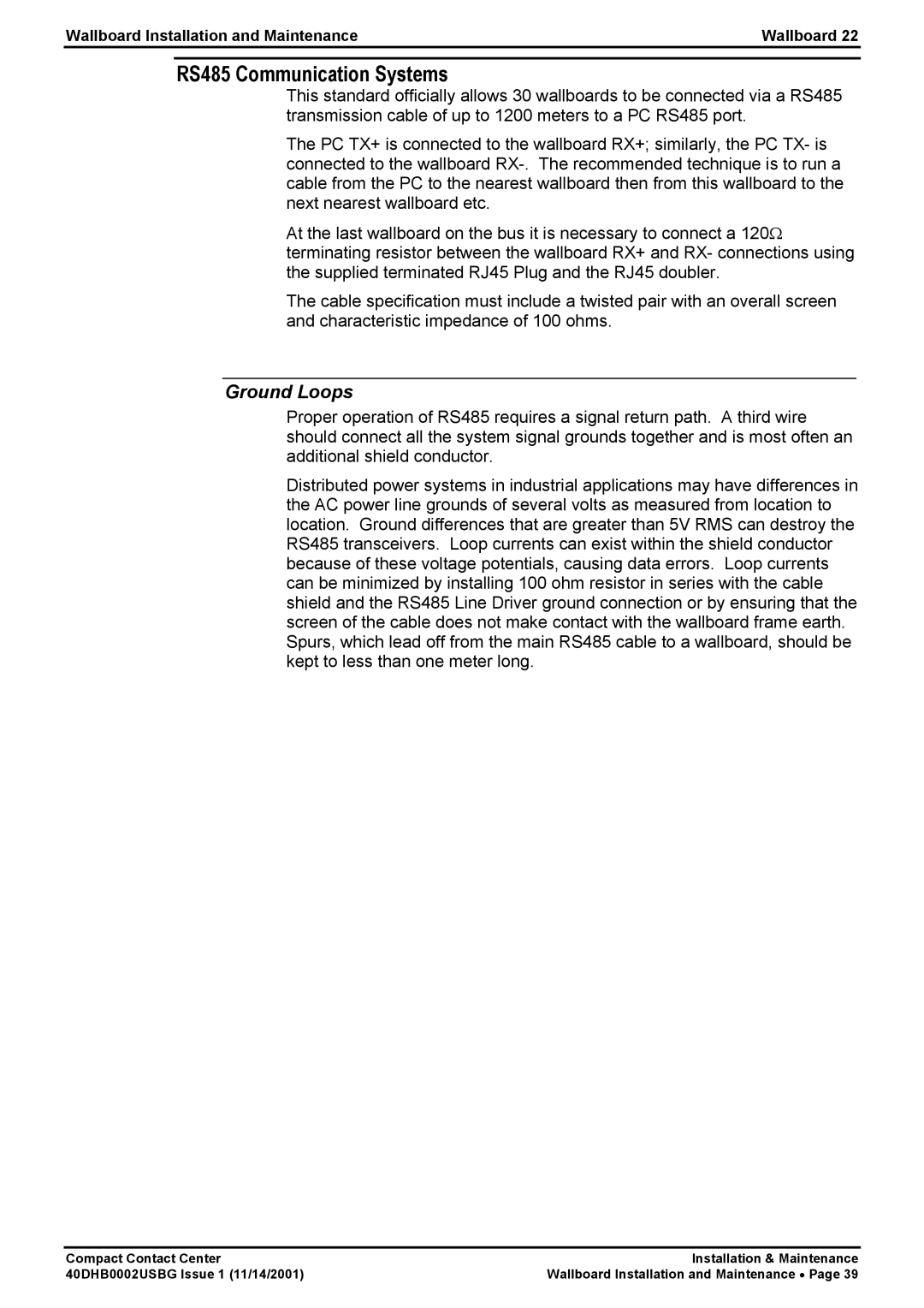 Avaya 40DHB0002USBG manual RS485 Communication Systems, Ground Loops 