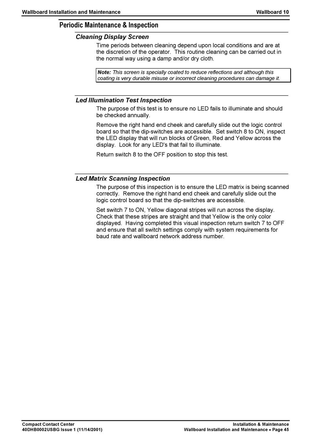 Avaya 40DHB0002USBG manual Periodic Maintenance & Inspection, Cleaning Display Screen 