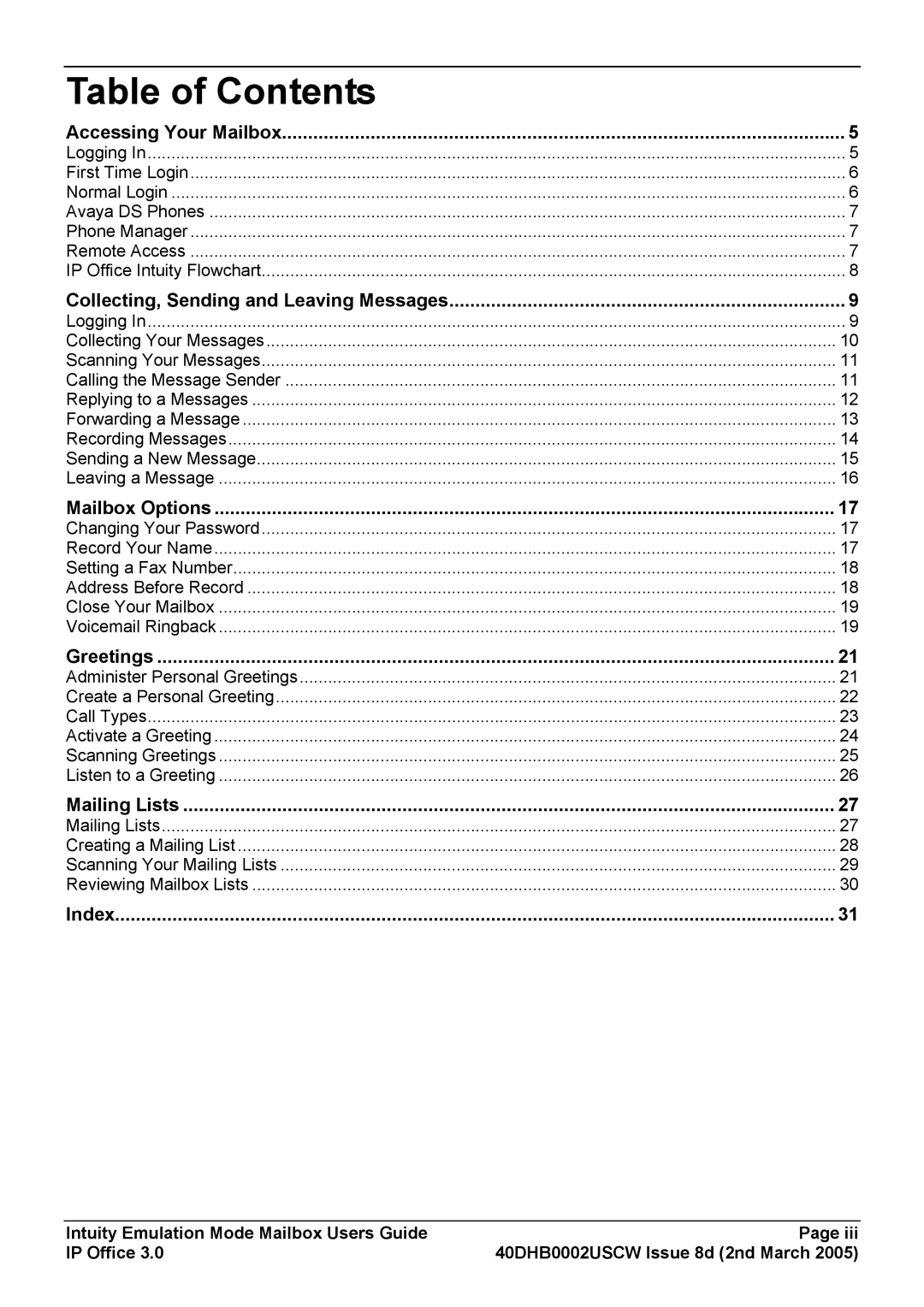 Avaya 40DHB0002USCW manual Table of Contents 