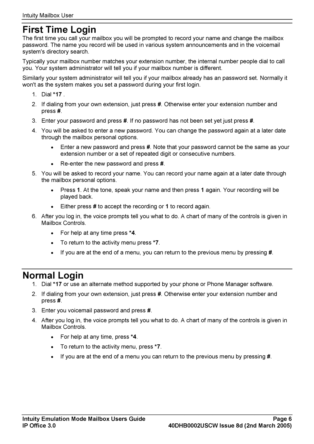 Avaya 40DHB0002USCW manual First Time Login, Normal Login 