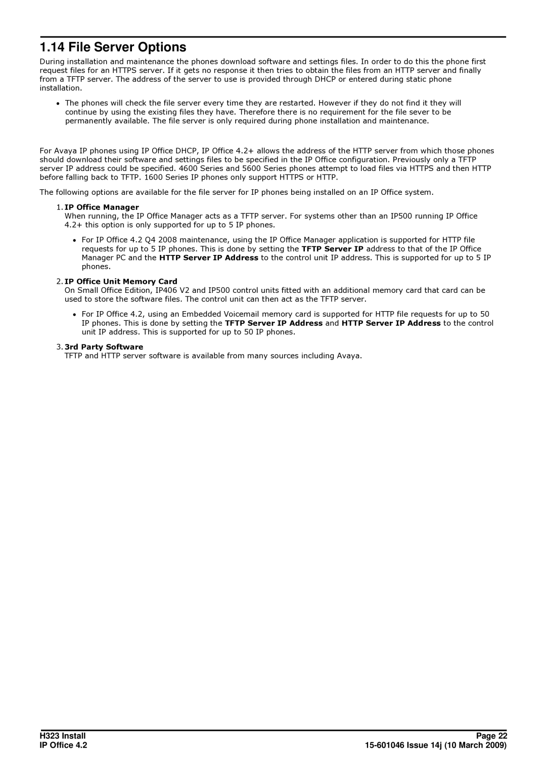 Avaya 4.2 manual File Server Options, IP Office Manager, IP Office Unit Memory Card, 3rd Party Software 