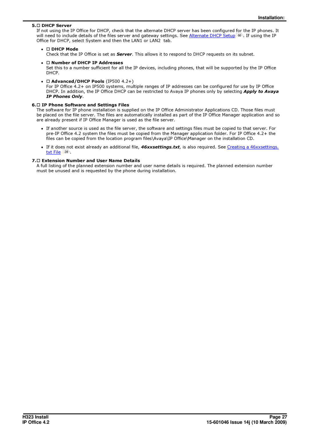 Avaya manual Dhcp Server, ∙ o Dhcp Mode, ∙ o Number of Dhcp IP Addresses, ∙ o Advanced/DHCP Pools IP500 4.2+ 