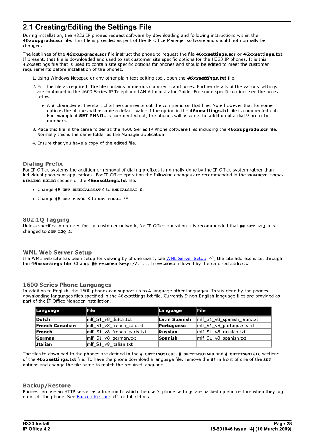 Avaya 4.2 manual Creating/Editing the Settings File 