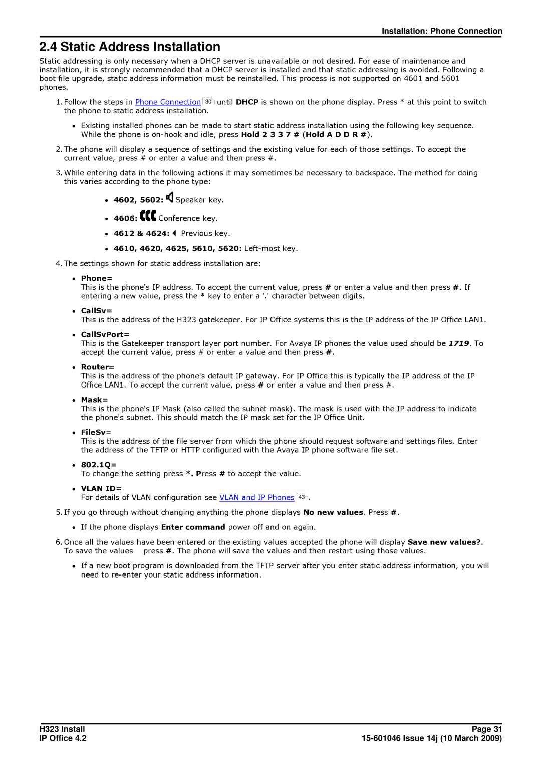 Avaya 4.2 manual Static Address Installation 