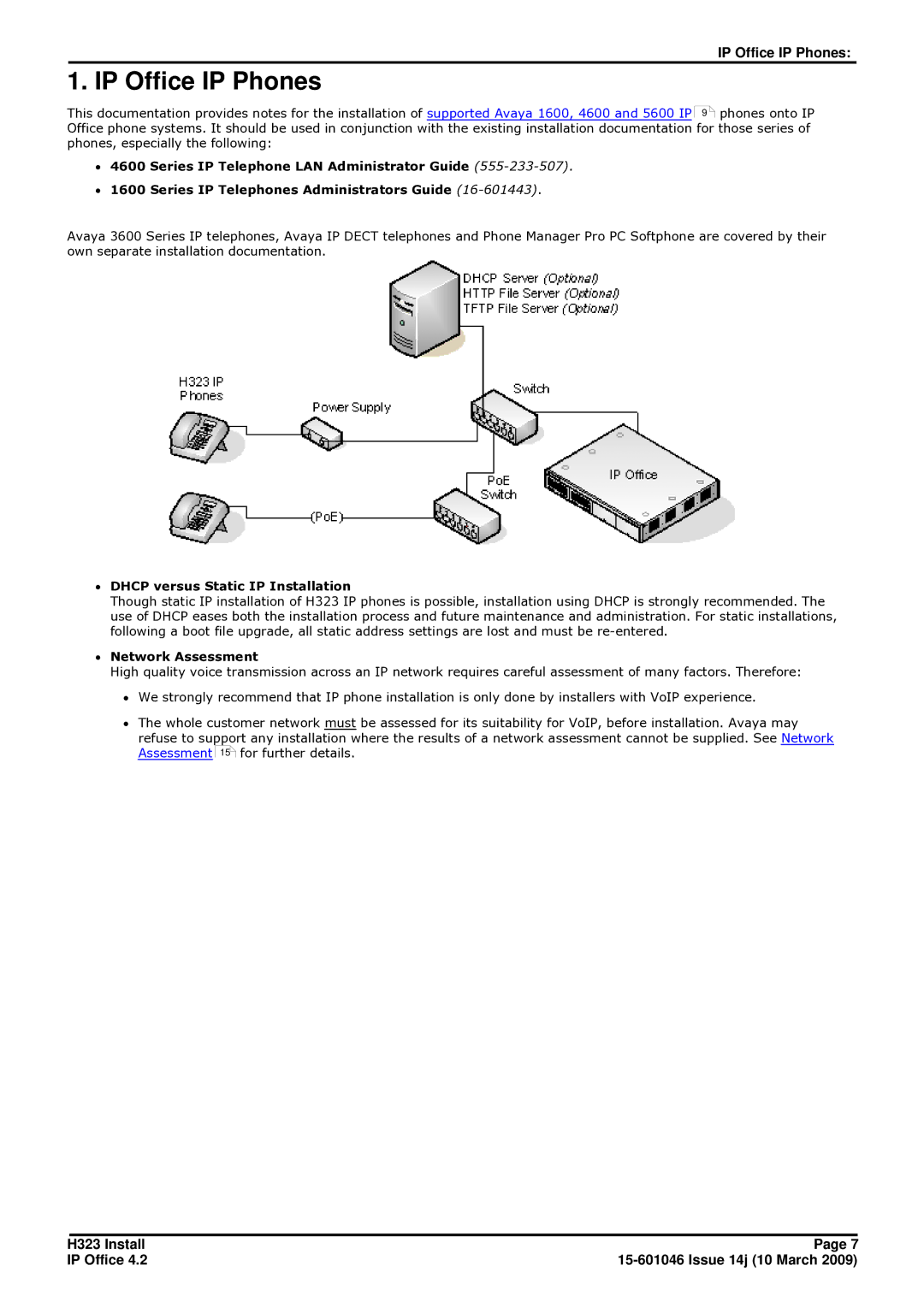 Avaya 4.2 manual IP Office IP Phones, ∙ Dhcp versus Static IP Installation, ∙ Network Assessment 