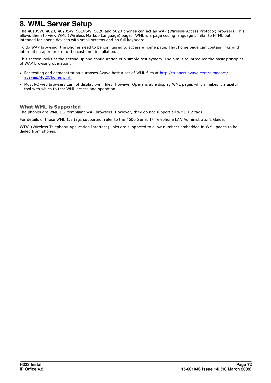 Avaya 4.2 manual WML Server Setup, What WML is Supported 