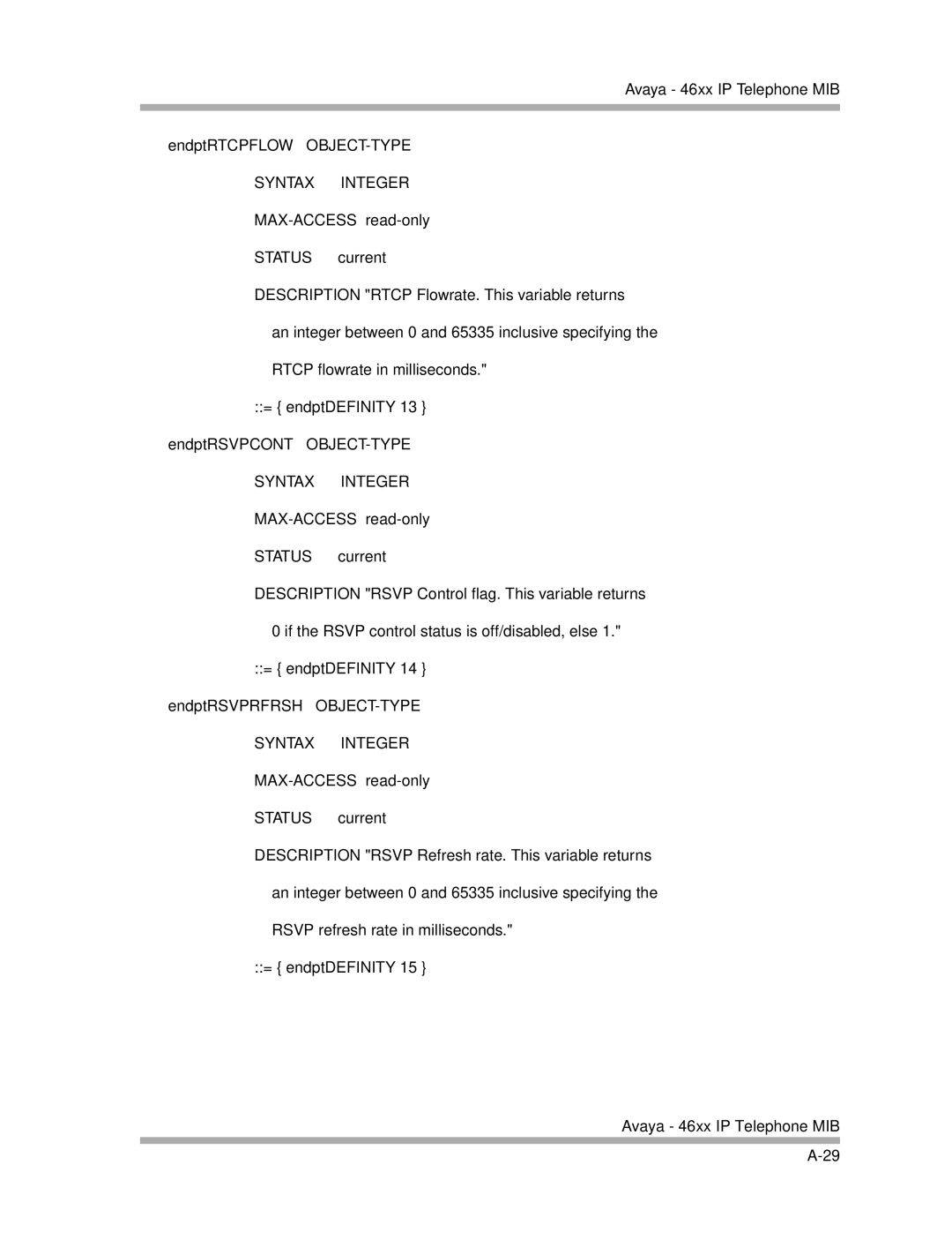 Avaya 4600 Series manual Syntax Integer 