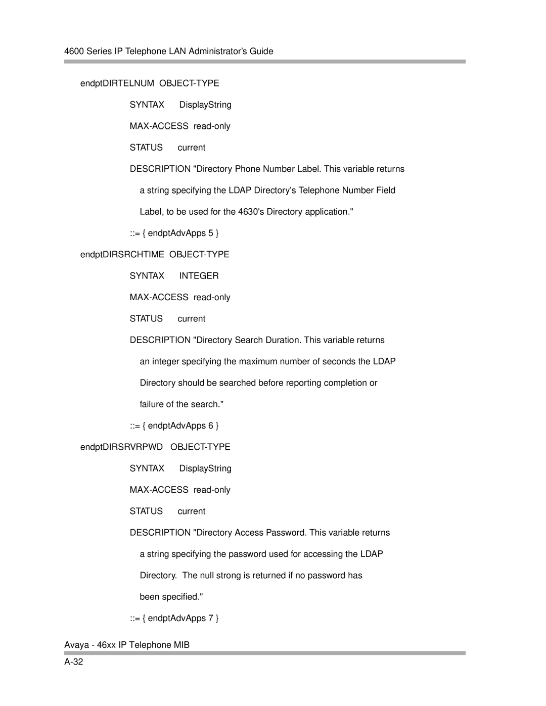 Avaya 4600 Series manual Syntax Integer 