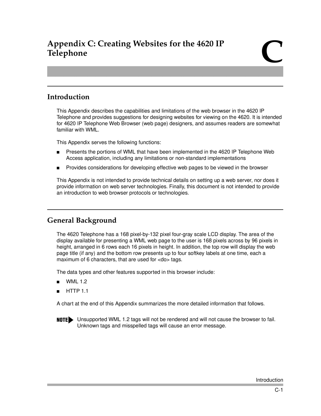 Avaya 4600 Series manual Appendix C Creating Websites for the 4620 IP Telephone 