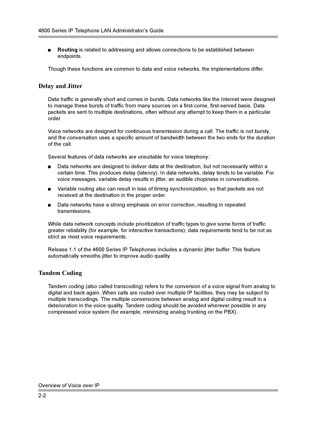 Avaya 4600 Series manual Delay and Jitter, Tandem Coding 