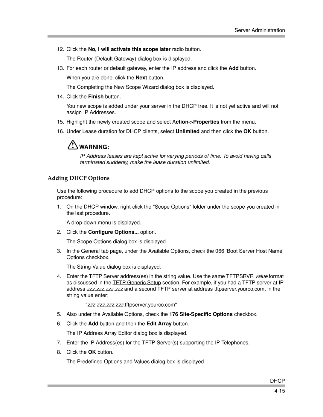 Avaya 4600 Series manual Adding Dhcp Options 