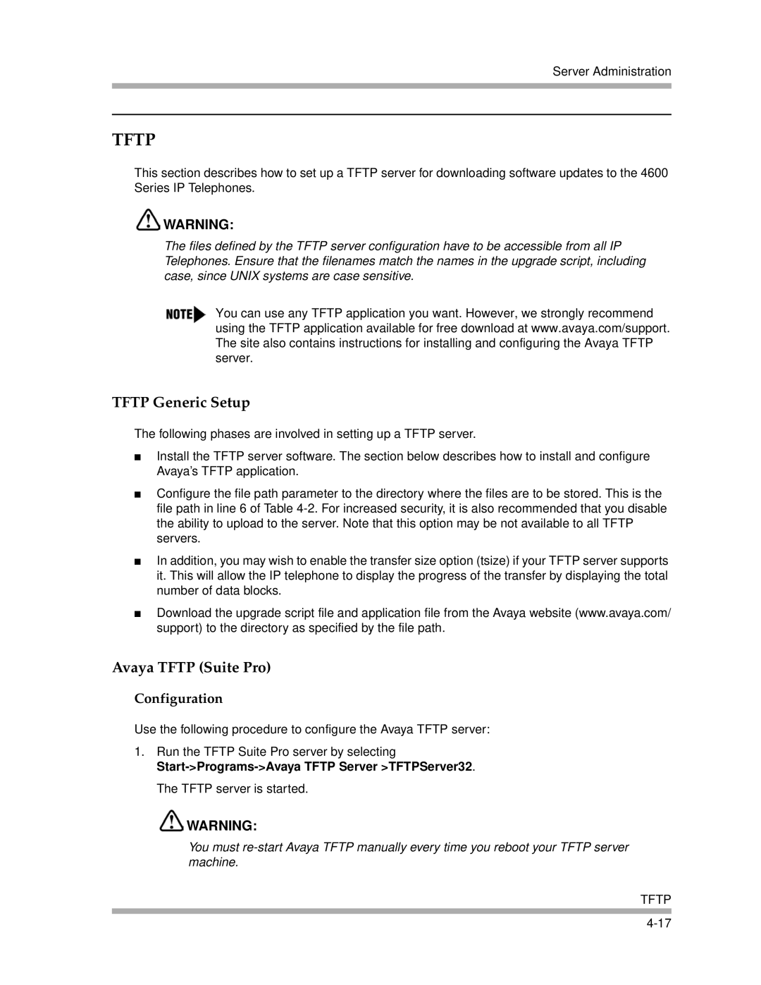 Avaya 4600 Series manual Tftp Generic Setup, Avaya Tftp Suite Pro, Configuration 