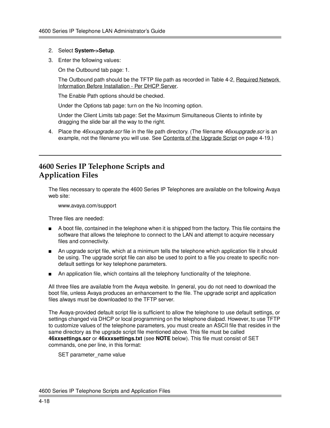 Avaya 4600 Series manual Series IP Telephone Scripts Application Files, Select System-Setup 