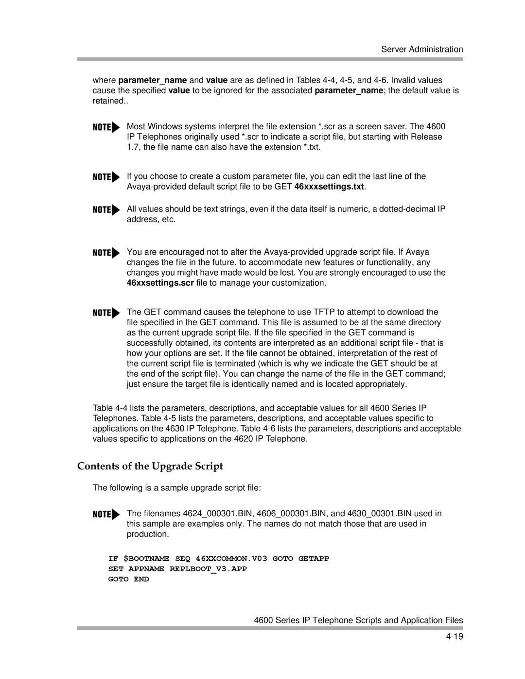 Avaya 4600 Series manual Contents of the Upgrade Script 