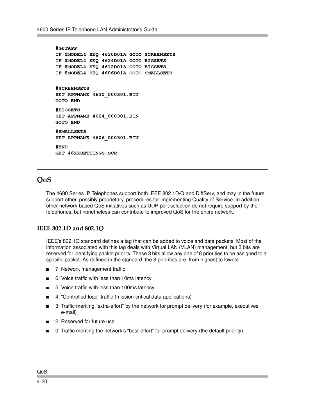 Avaya 4600 Series manual QoS, Ieee 802.1D and 802.1Q 