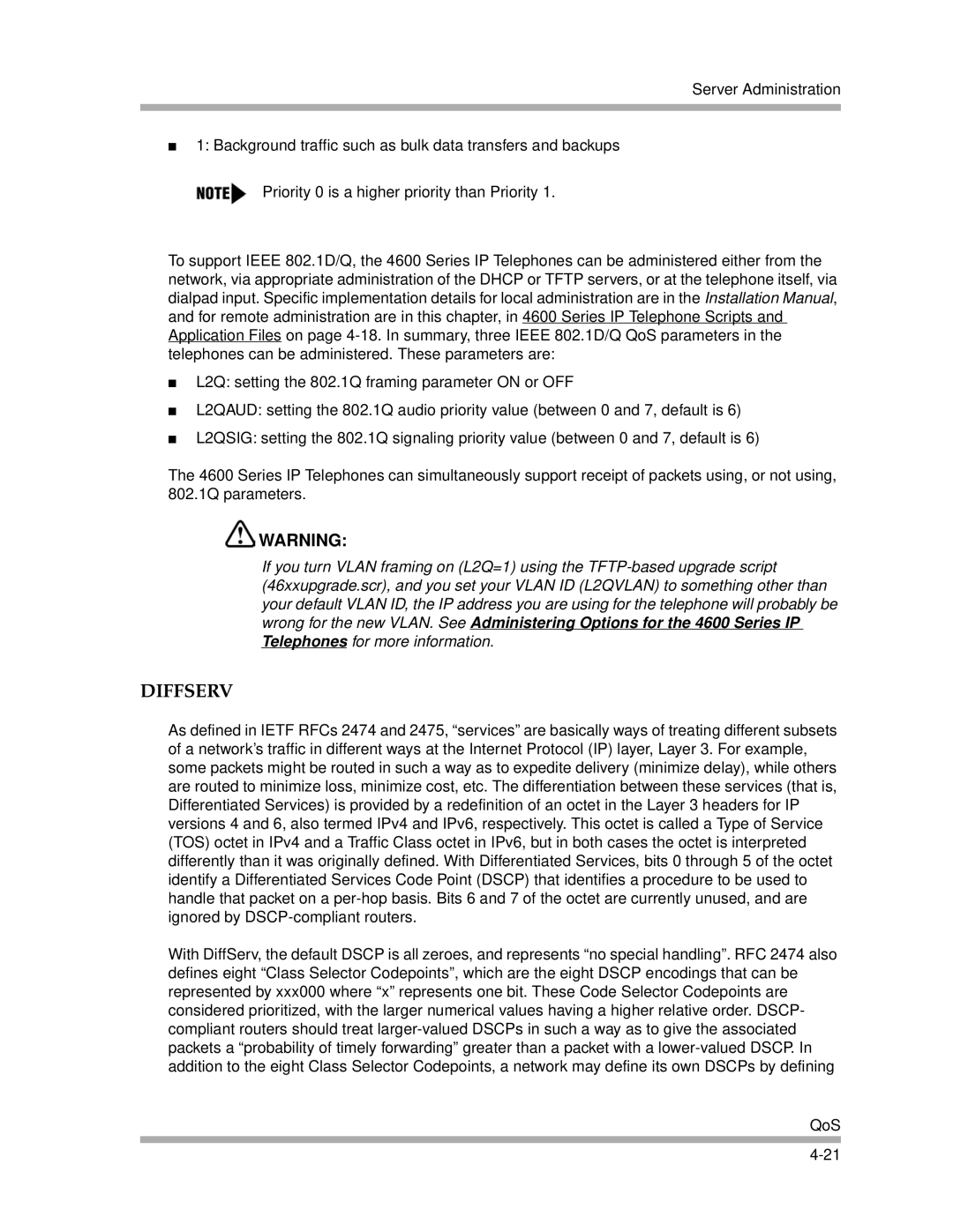 Avaya 4600 Series manual Diffserv 