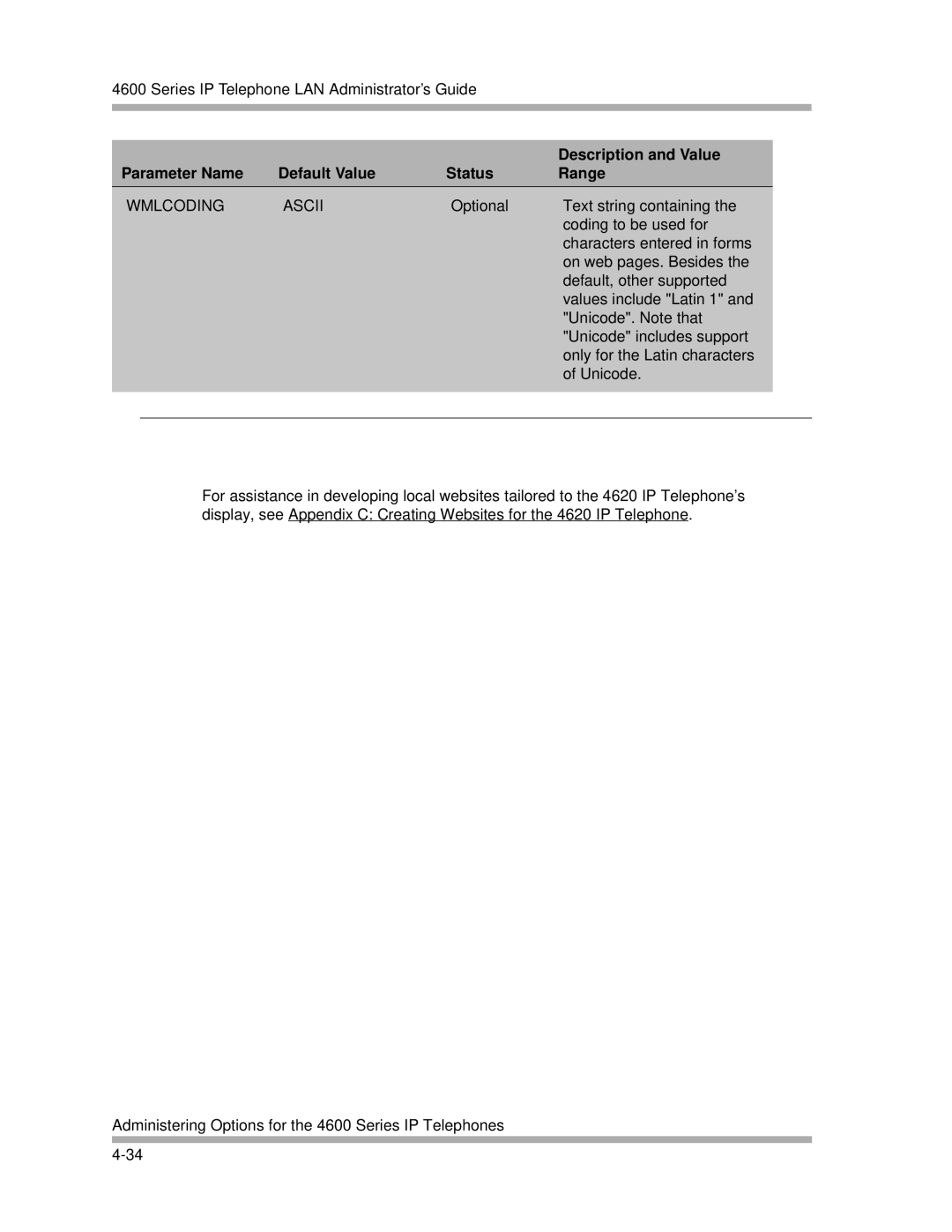 Avaya 4600 Series manual Wmlcoding Ascii 