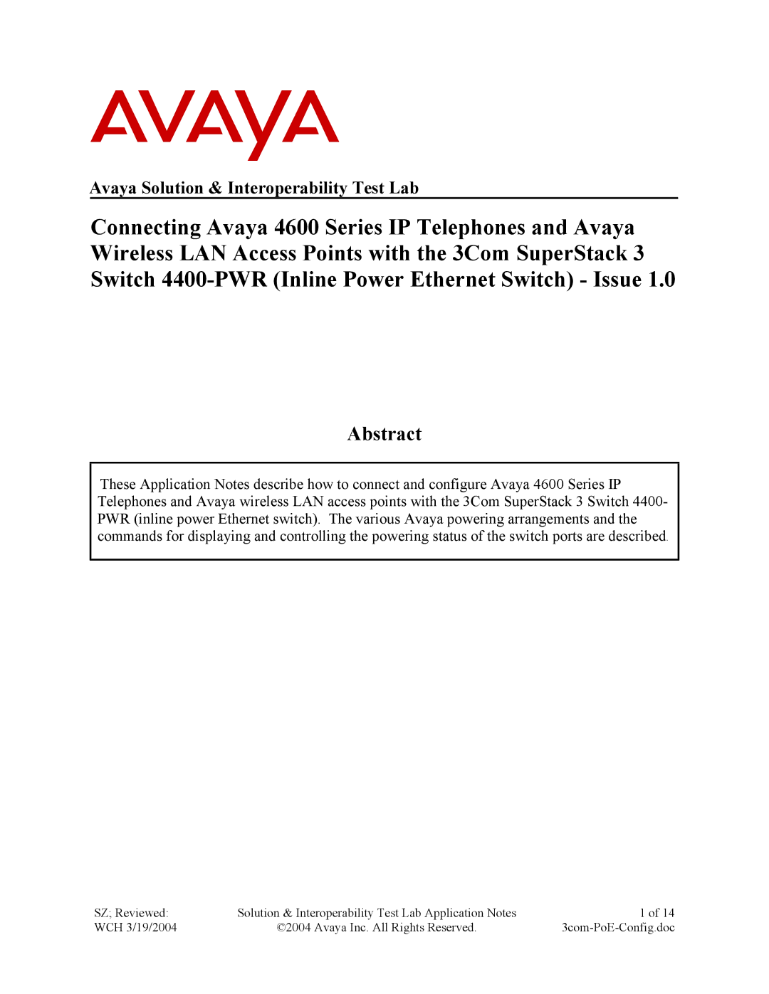 Avaya 4600 manual Abstract 