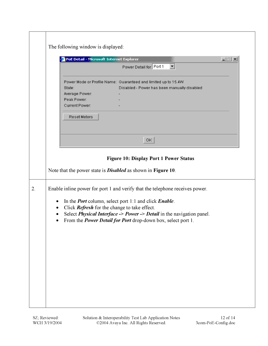 Avaya 4600 manual Display Port 1 Power Status 