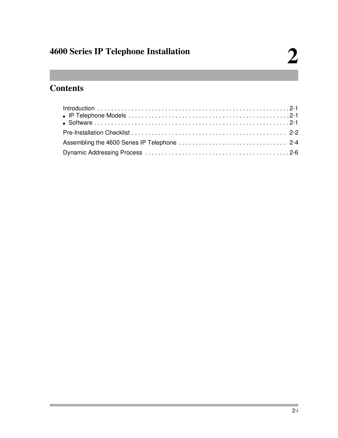 Avaya 4600 manual Series IP Telephone Installation Contents 