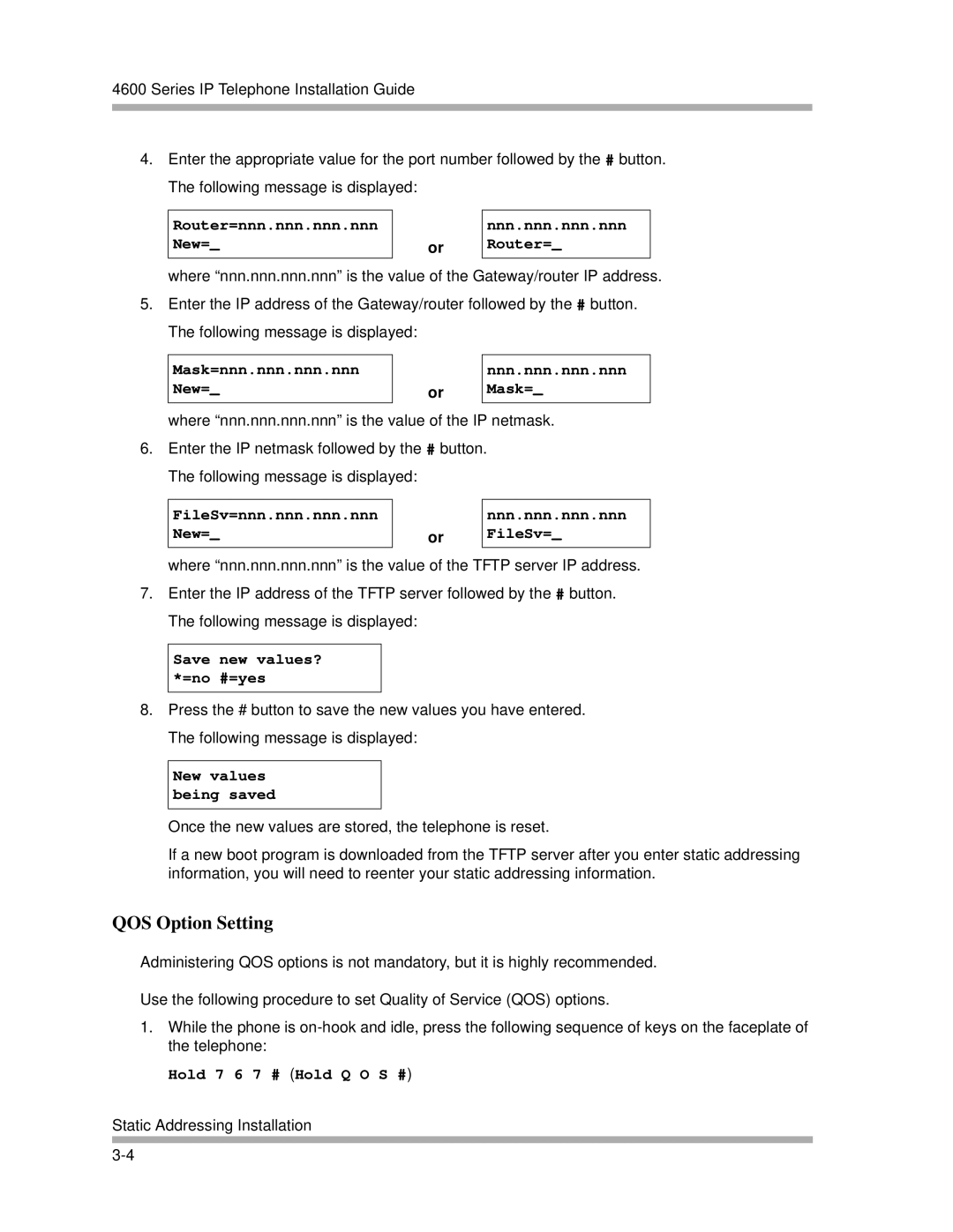 Avaya 4600 manual QOS Option Setting 