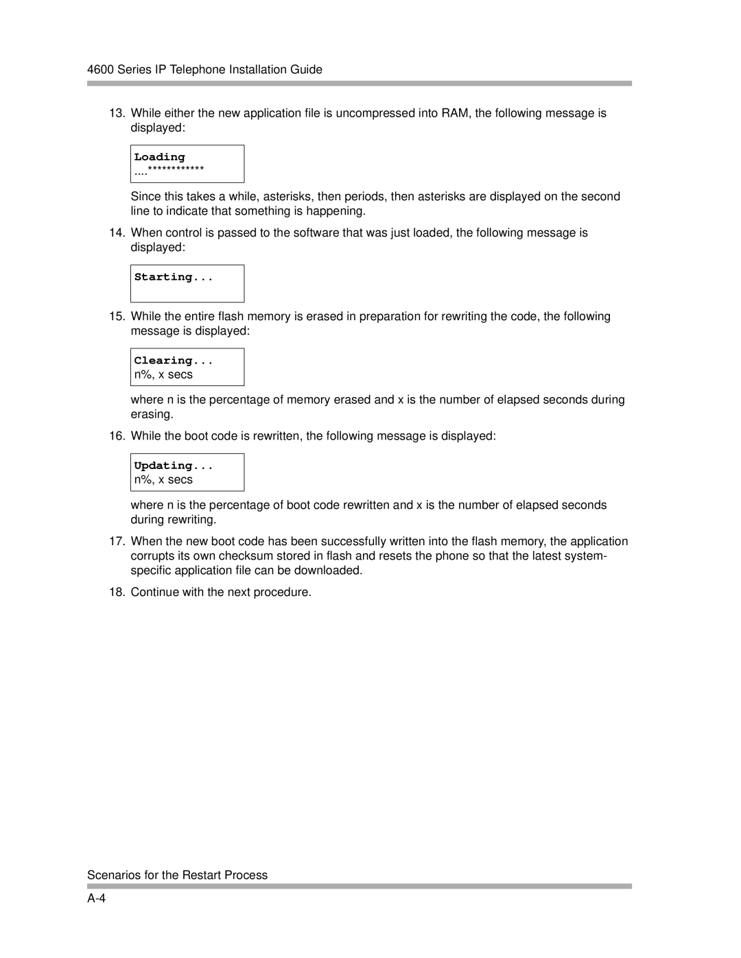 Avaya 4600 manual Clearing, Updating 