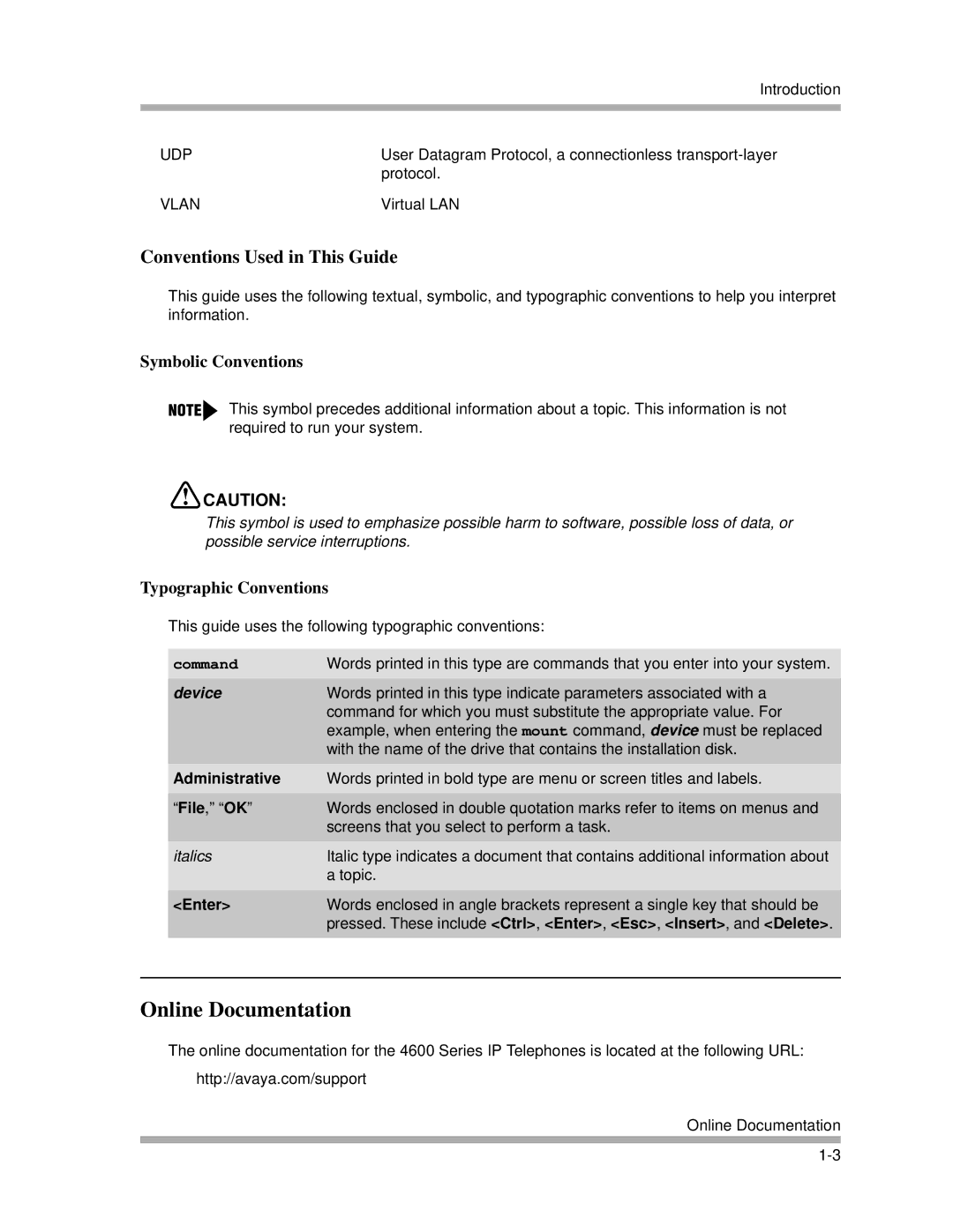 Avaya 4600 manual Online Documentation, Conventions Used in This Guide, Command 