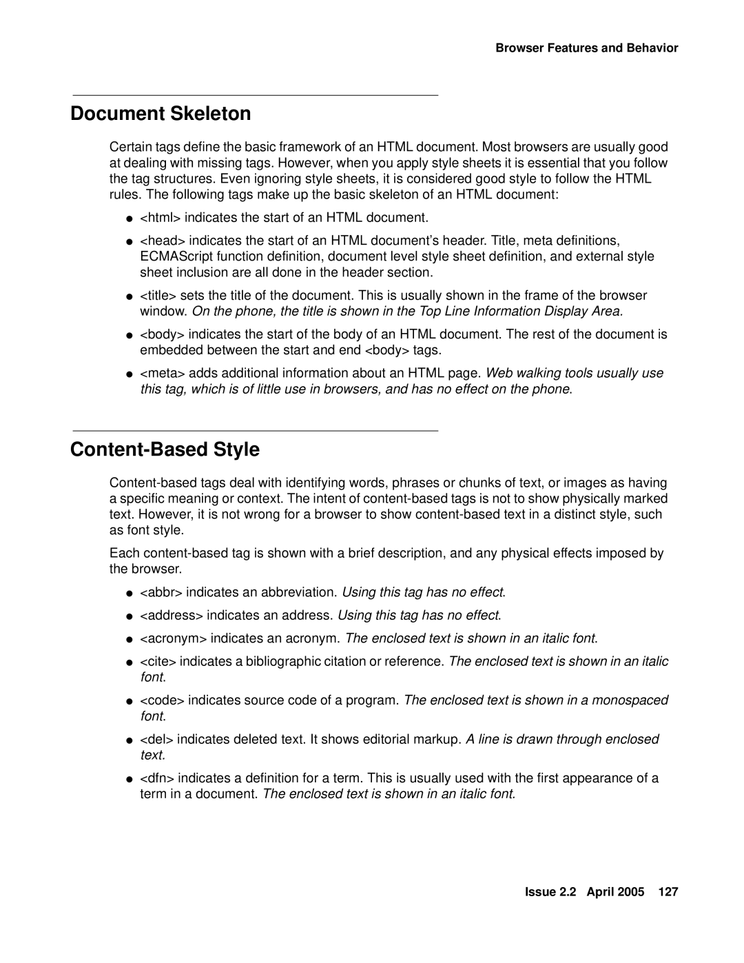 Avaya 4600 manual Document Skeleton, Content-Based Style 