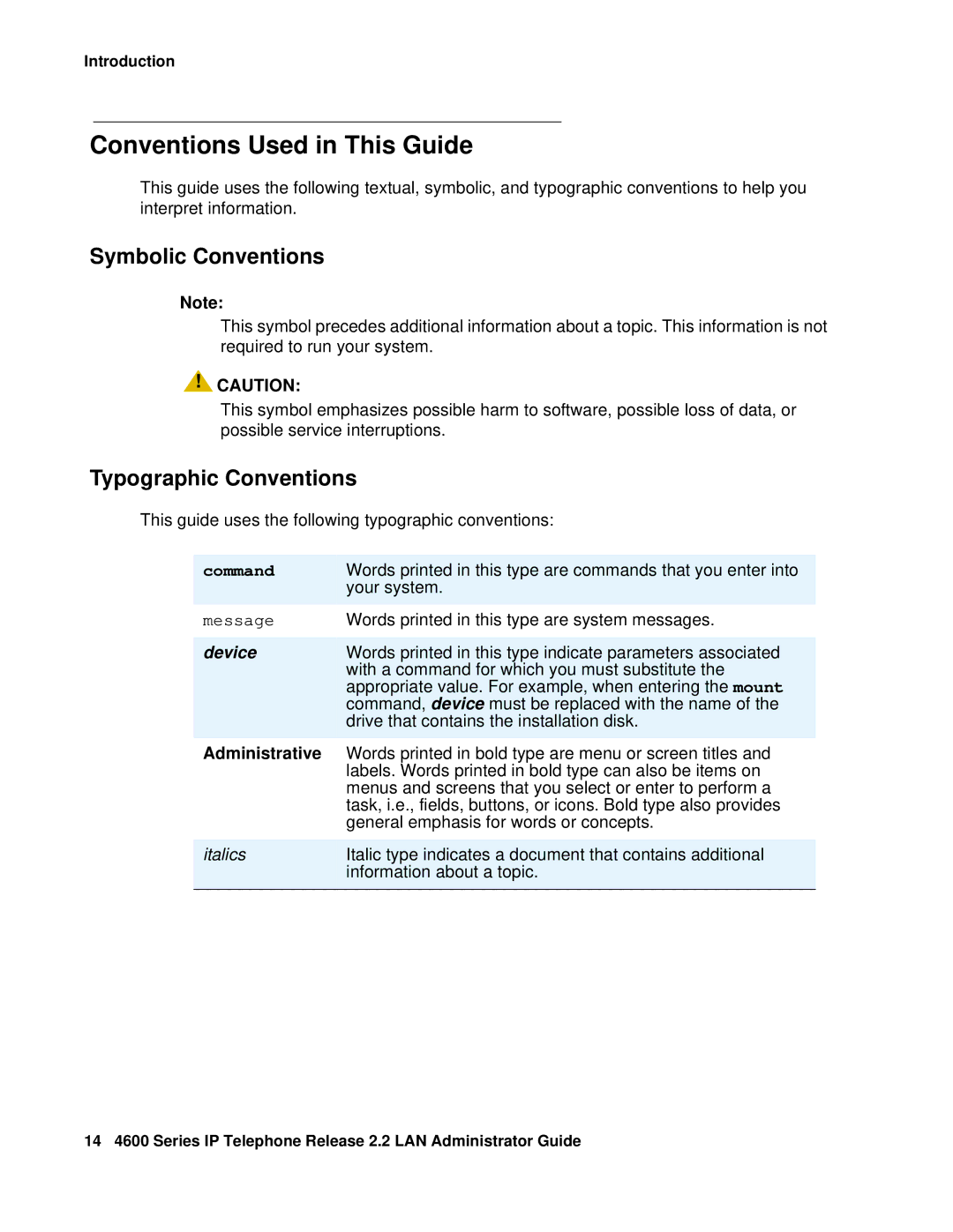 Avaya 4600 manual Conventions Used in This Guide, Administrative, Italics 