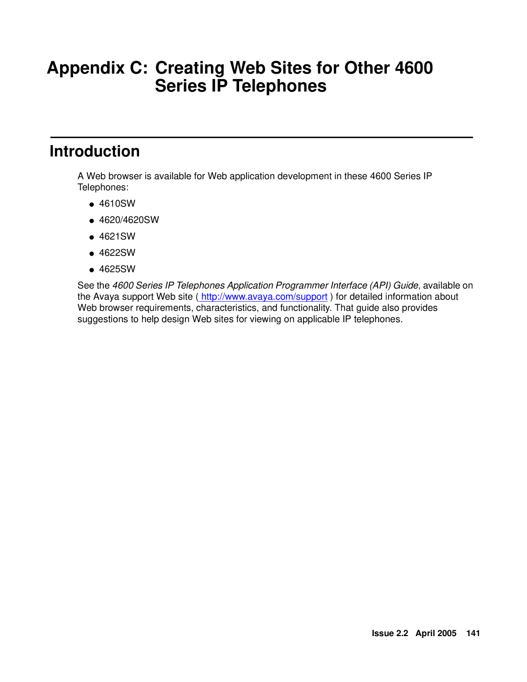 Avaya 4600 manual Appendix C Creating Web Sites for Other Series IP Telephones 