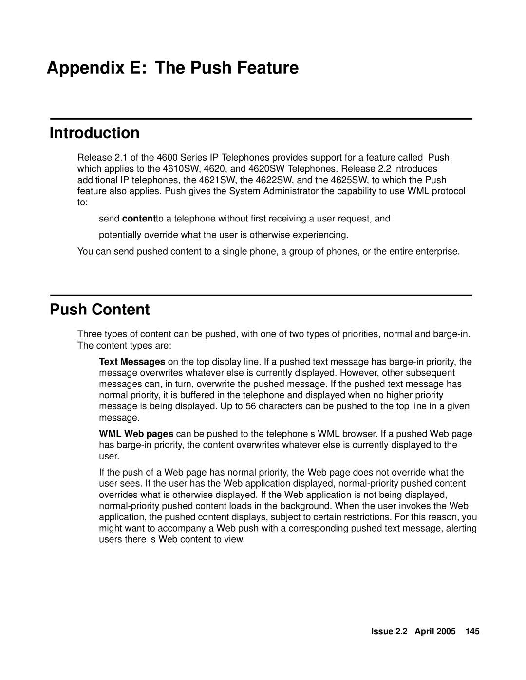 Avaya 4600 manual Appendix E The Push Feature, Push Content 