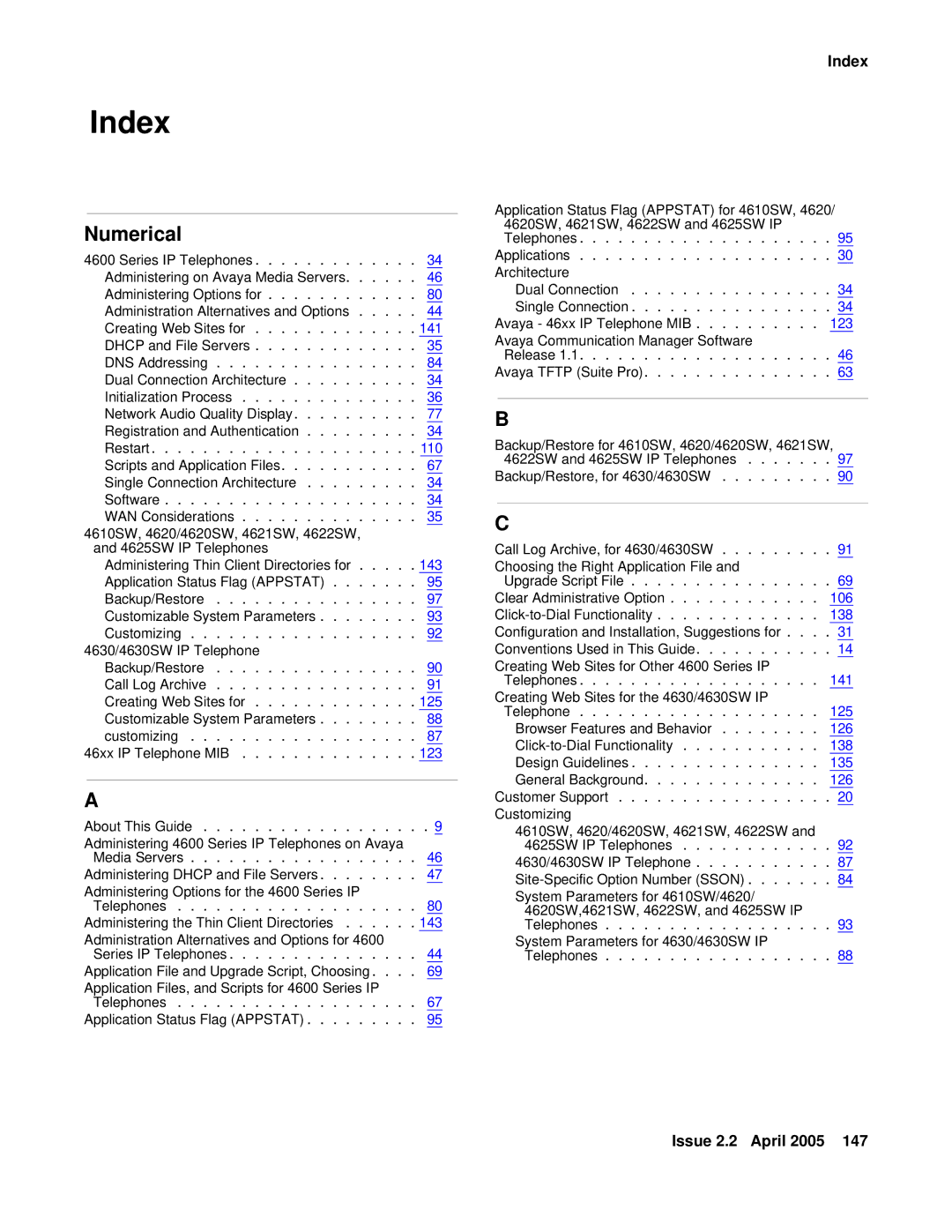 Avaya 4600 manual Index 