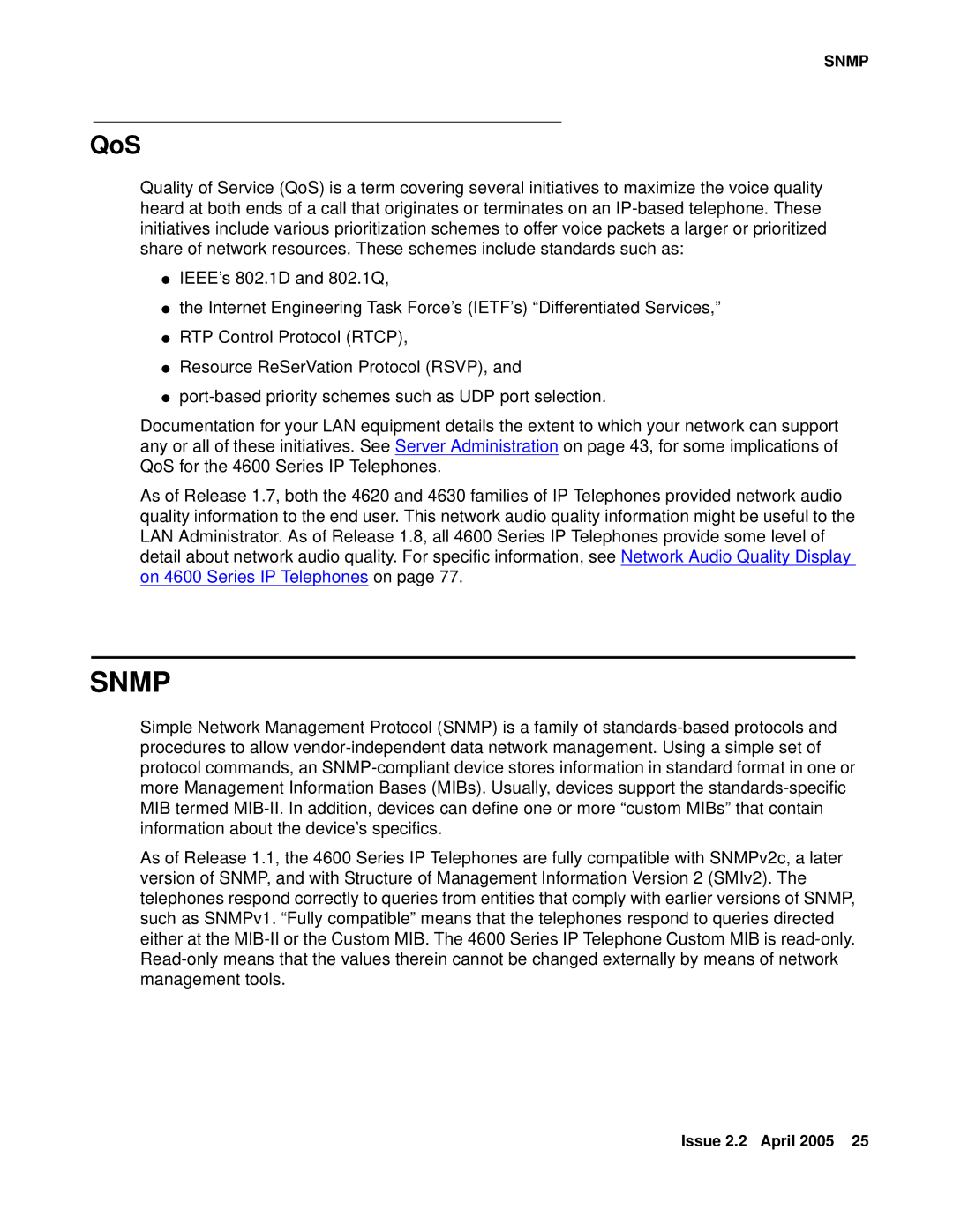 Avaya 4600 manual Snmp, QoS 